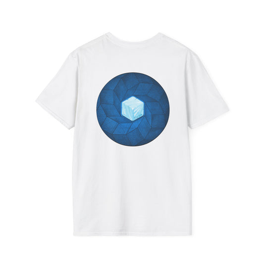 Coffee Traders Tee - Unisex Soft-Style - "Tasty Coffee" - paradoxical donut/cubed blue donut - variant 2 - logo front/It's Ice Cube's back