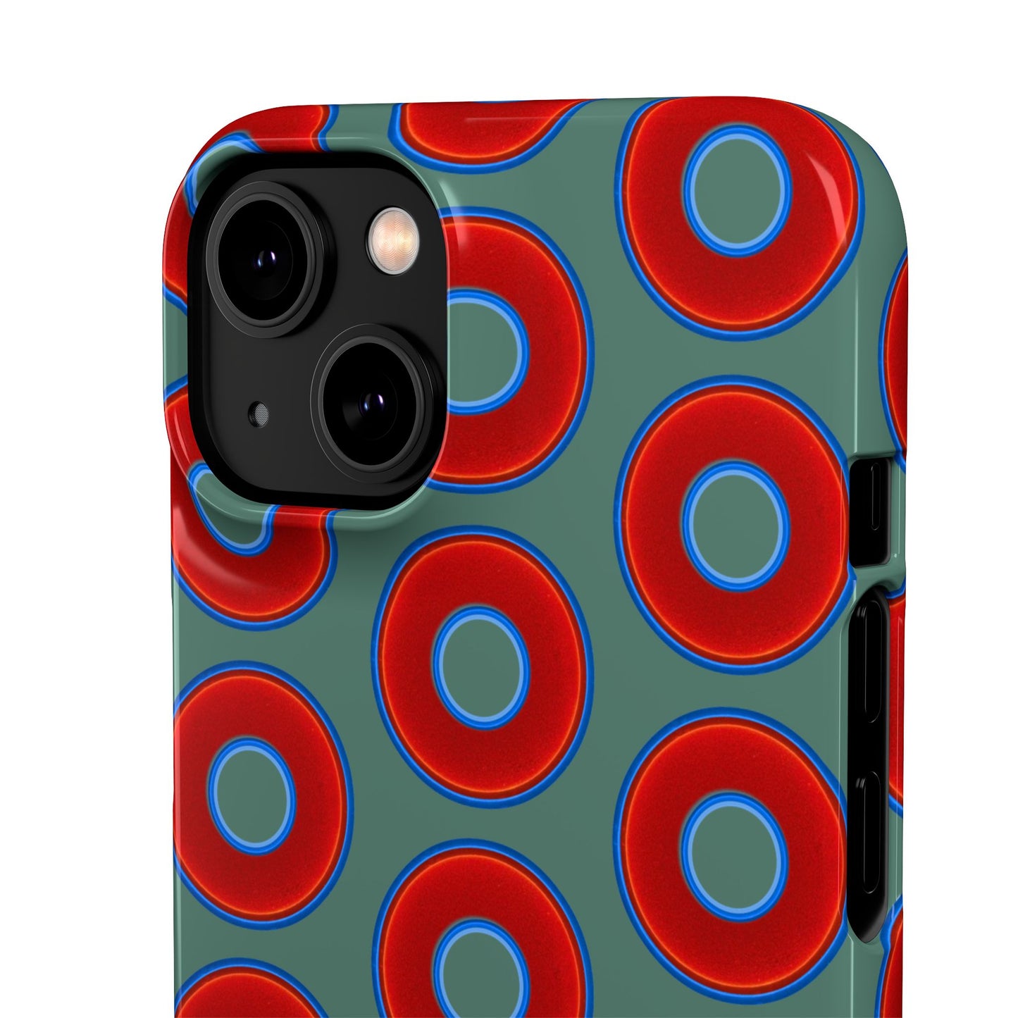 Lumpy Donut Snap Case - red vivid donut print w/Fenway green background