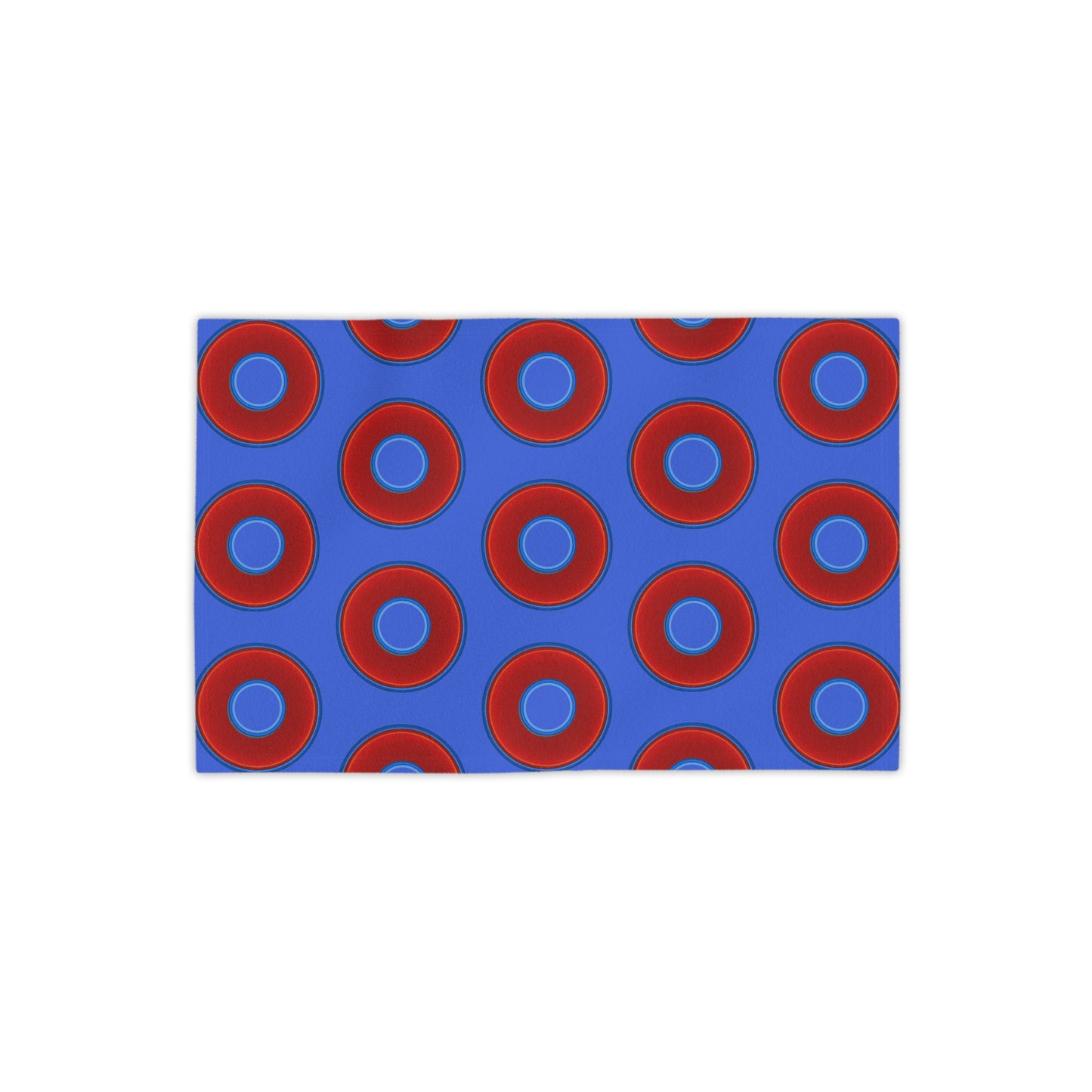 Lumpy Donut Towels - vivid red donuts w/royal blue background