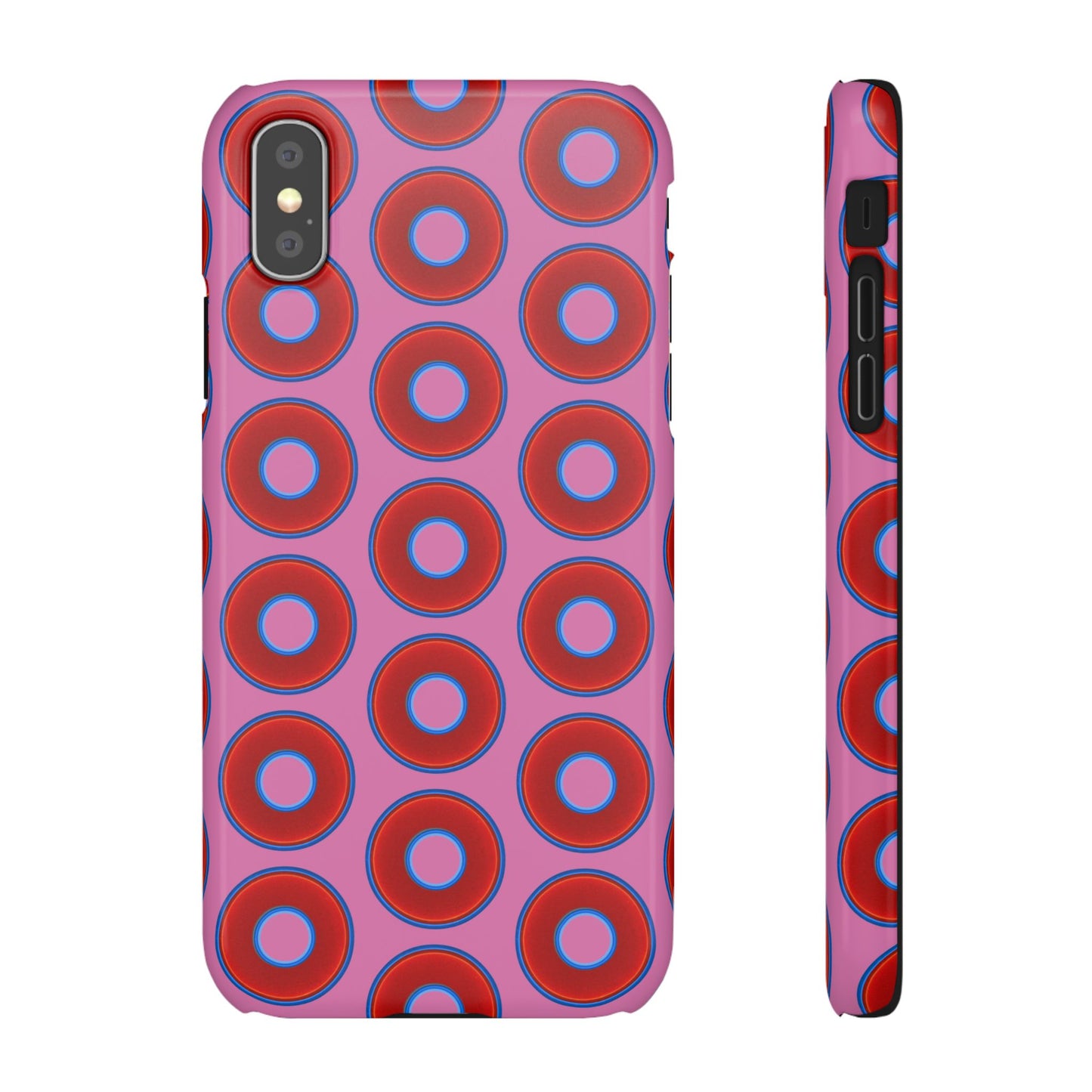 Lumpy Donut Snap Case - red vivid donut print w/light pink background