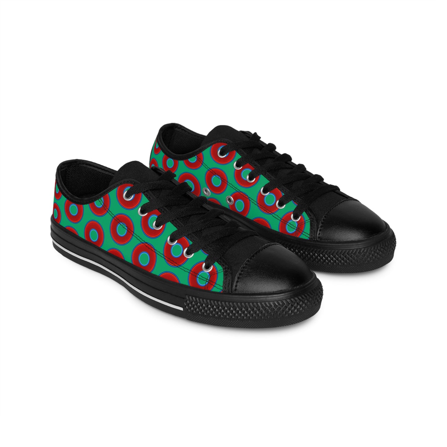 Men's Cushiony Convectors - Low Top - large red vivid donut print w/jade green background