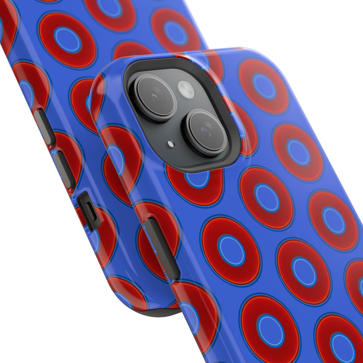 Impact-Resistant Lumpy Donut Case - red vivid donut print w/royal blue background
