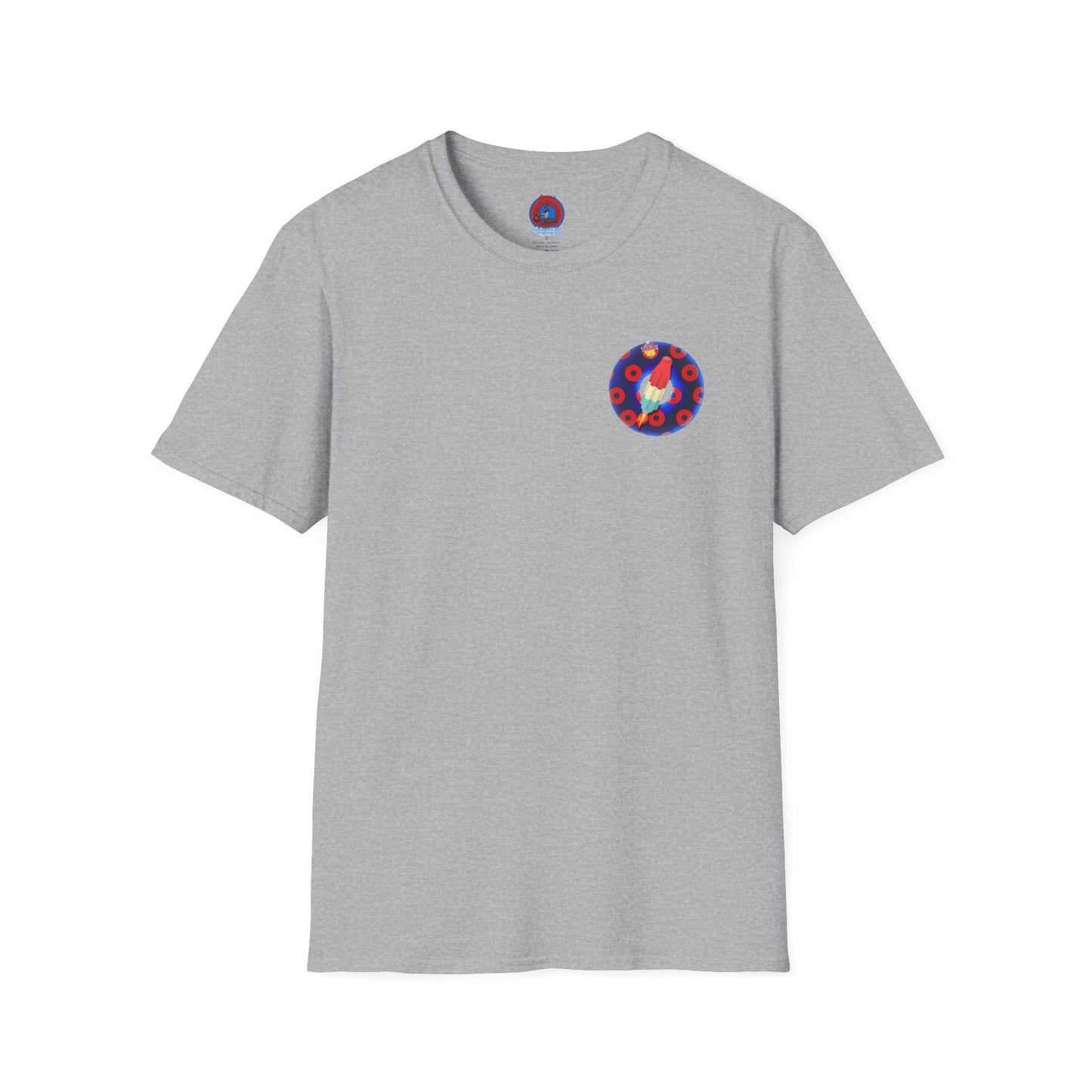 Classic Donut Tee - Unisex Soft-Style - "Blow this Popsicle Stand" - blue/red paradox bomb pop donut - variant 3