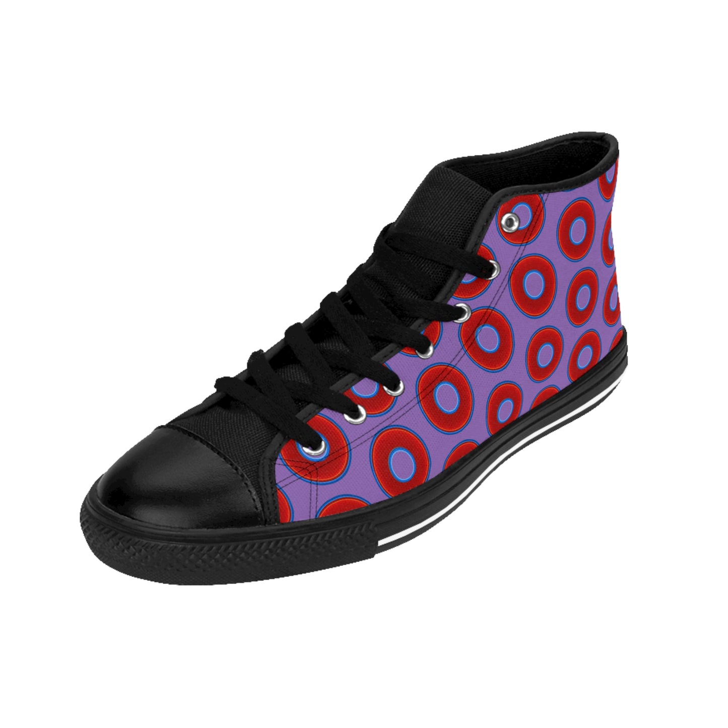 Men's Cushiony Convectors - High Tops - red vivid donuts w/light purple background
