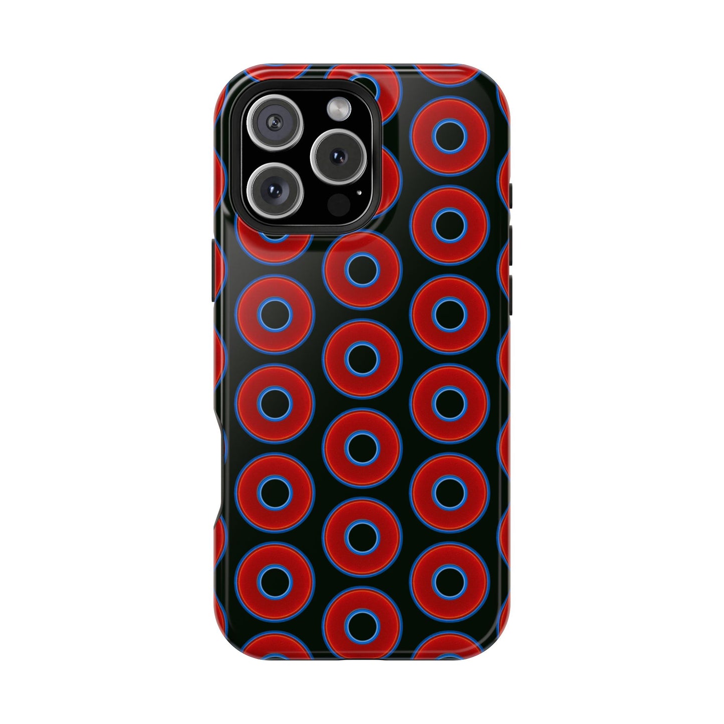 Impact-Resistant Lumpy Donut Case - red vivid donut print w/midnight moss background