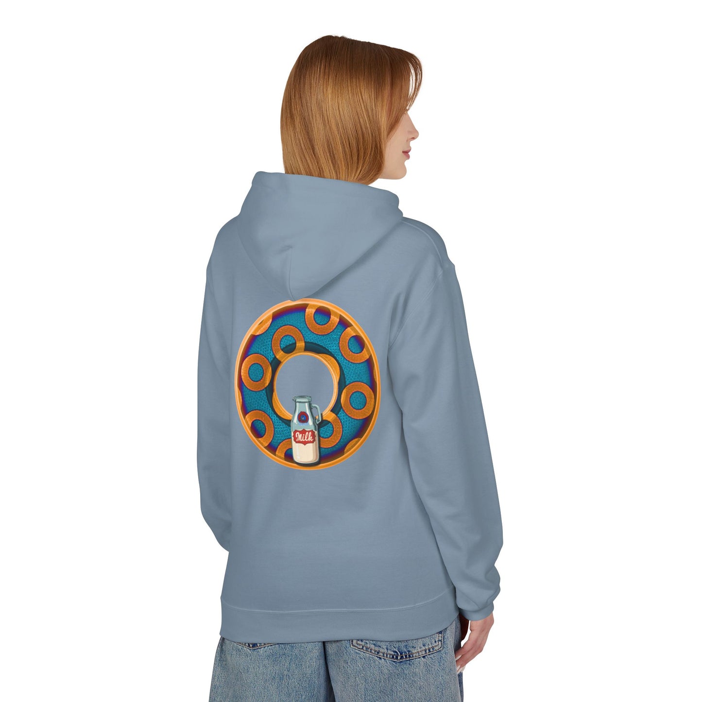 Fleece Harry Hoodies [Midweight Soft-style] - "Wooked Cream Dairy - YEMSG Donut" - blue/orange rustic paradox donut - variant 4