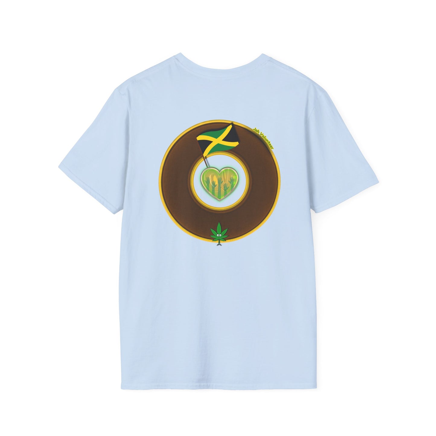 Classic Donut Tee - Unisex Soft-Style - "Jah Volunteers Protect Jah Love... and donuts!" - vivid brown/gold donut
