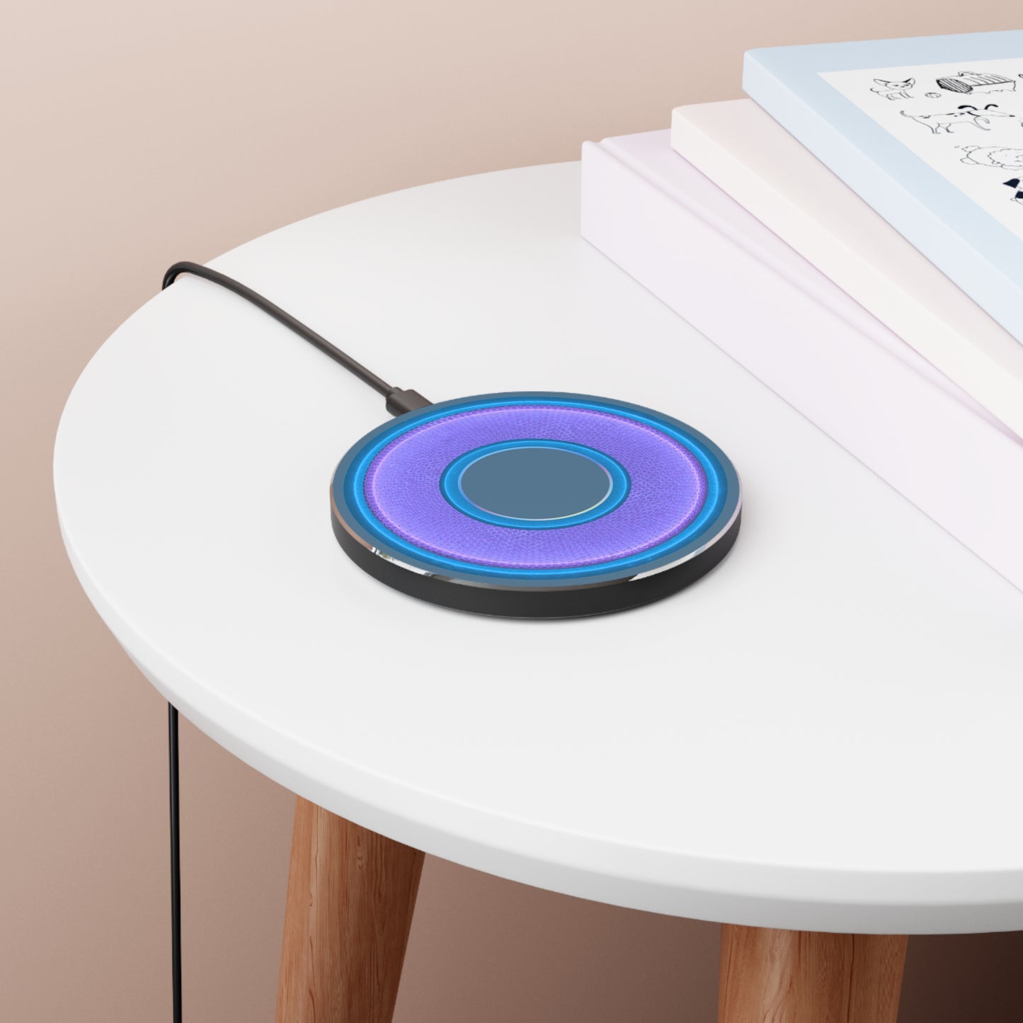 The Flow - Wireless Lumpy Donut Chargers - rustic purple/blue donut w/steel blue background