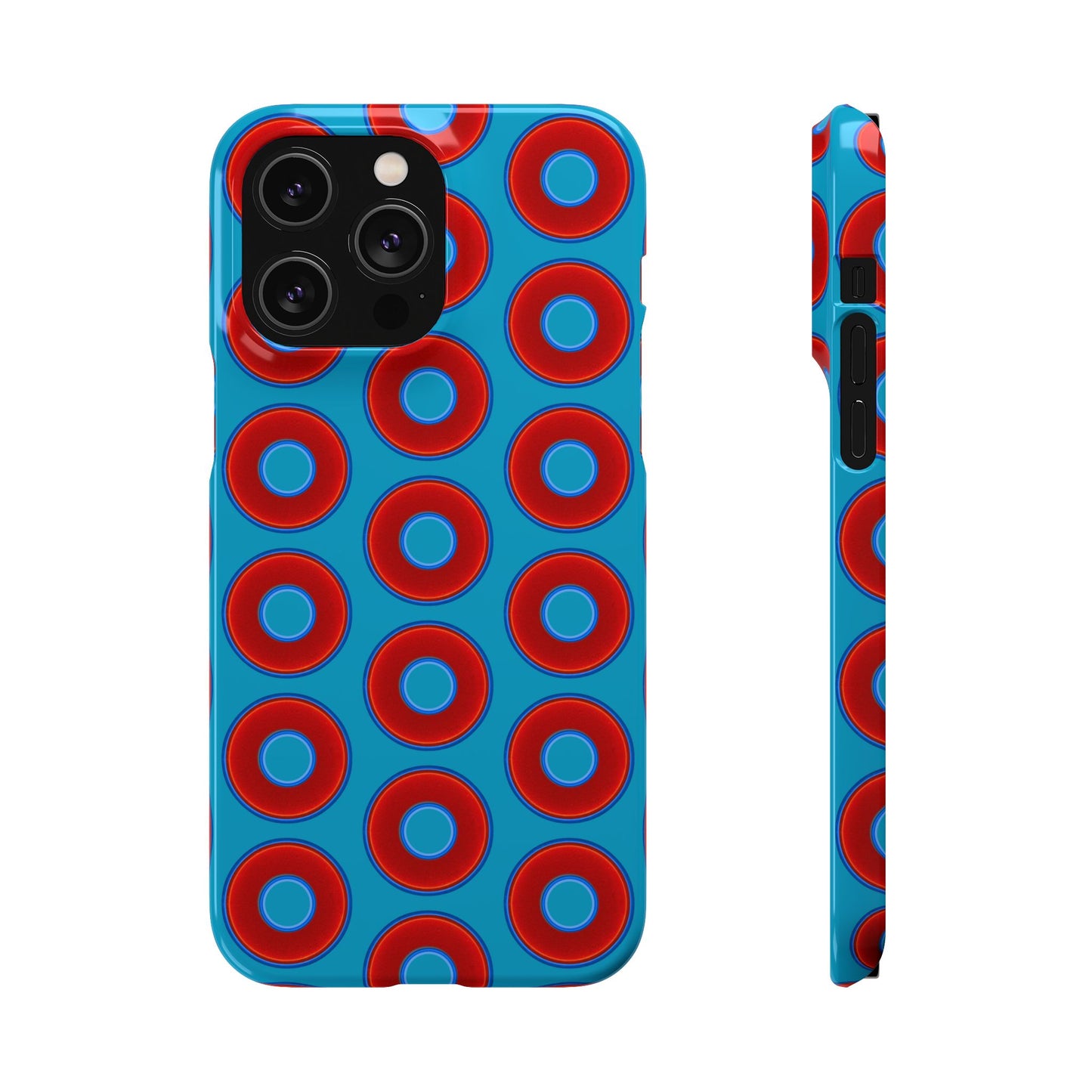 Lumpy Donut Snap Case - red vivid donut print w/aquamarine blue background