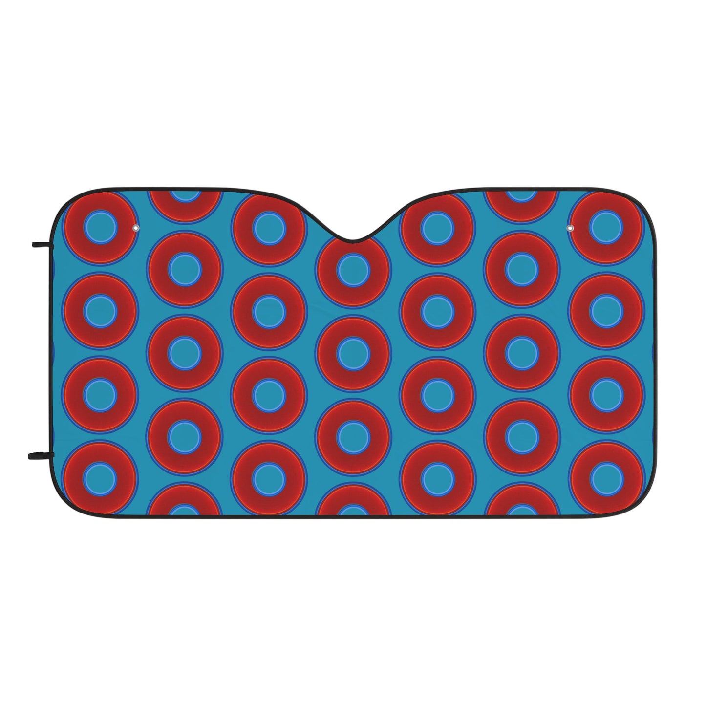 Automotive Donut Sun Shade - red vivid donuts w/aquamarine blue background
