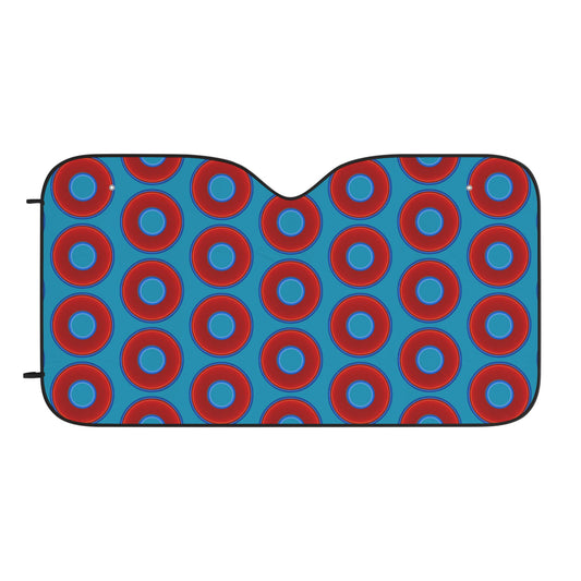 Automotive Donut Sun Shade - red vivid donuts w/aquamarine blue background