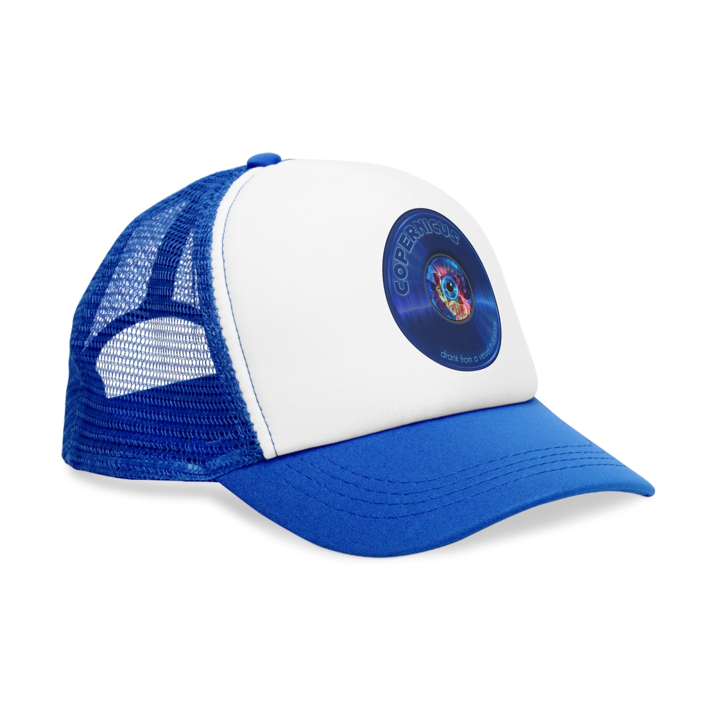 Lumpy Trucker Hat - "Drunken Copernicus Donut" - variant 1 - blue donut