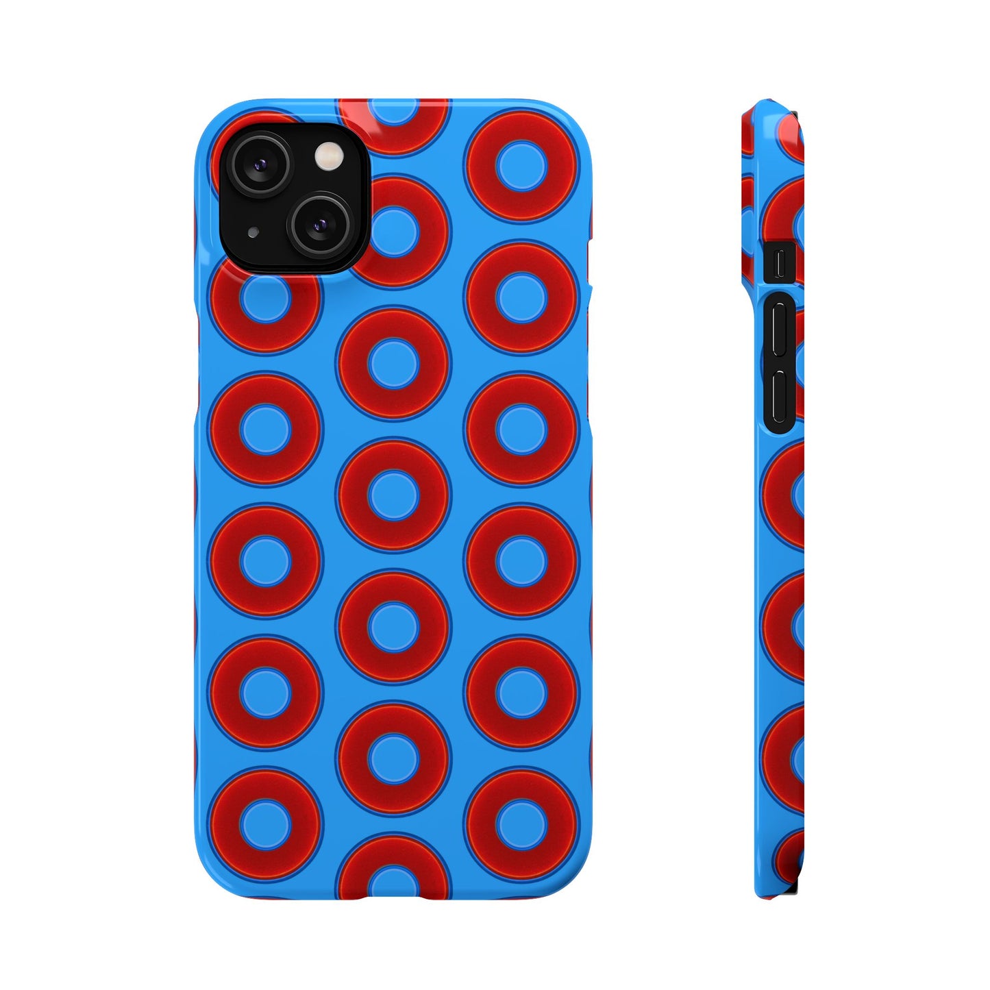 Lumpy Donut Snap Case - red vivid donut print w/sky royal blue background