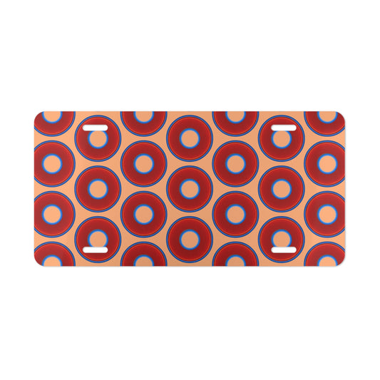 Lumpy Donut Vanity Plate - red vivid donut print w/peach background