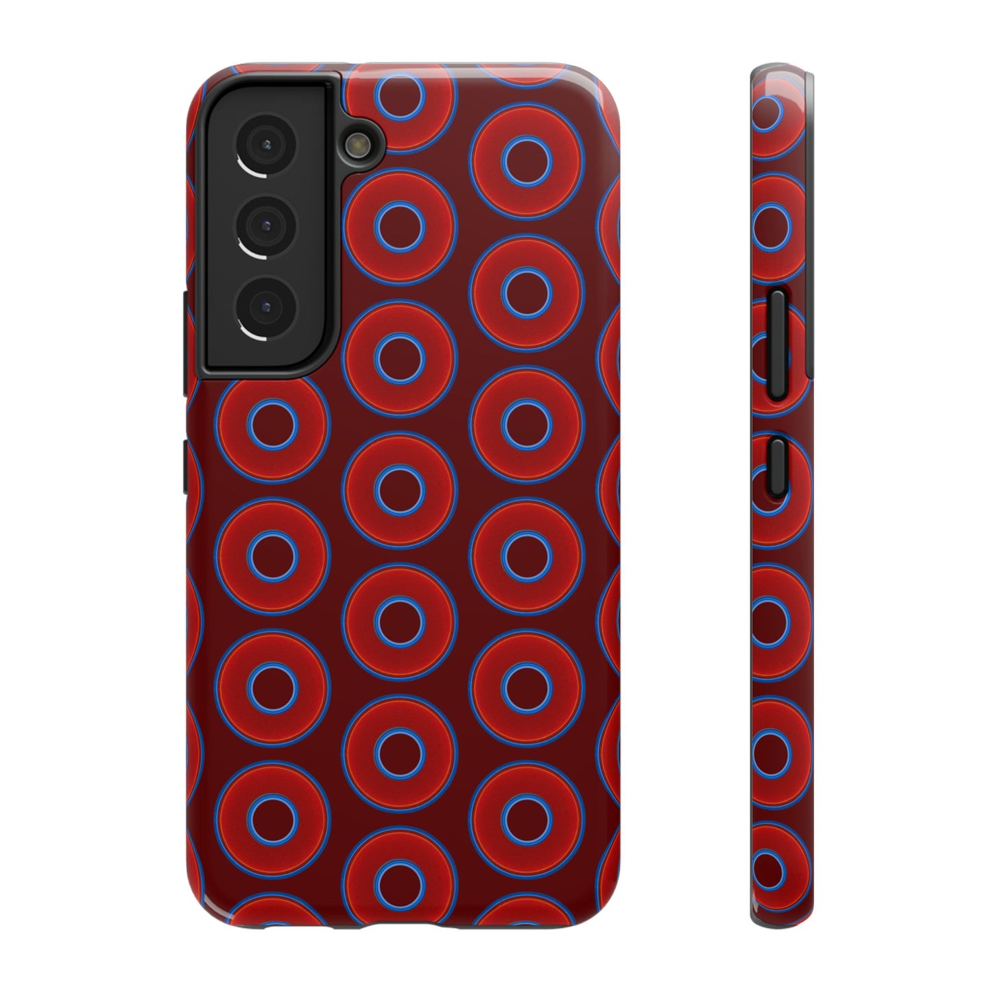 Impact-Resistant Lumpy Donut Case - red vivid donut print w/dark red background