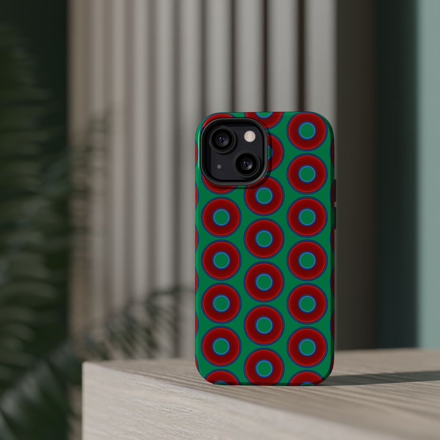 Magnetic Tough Donut Case - red vivid donut print w/jade green background