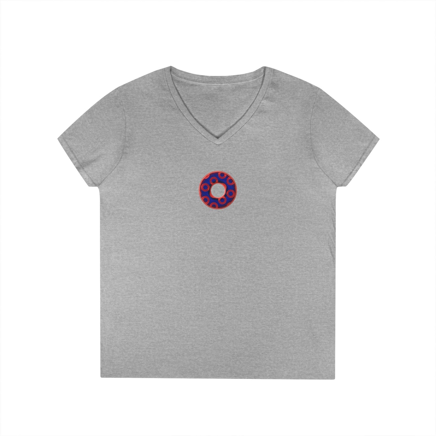 Women's Donut V-Neck Tee - "Paradox Kaleidoscope Donuts" - rustic donut w/hole - variant 1