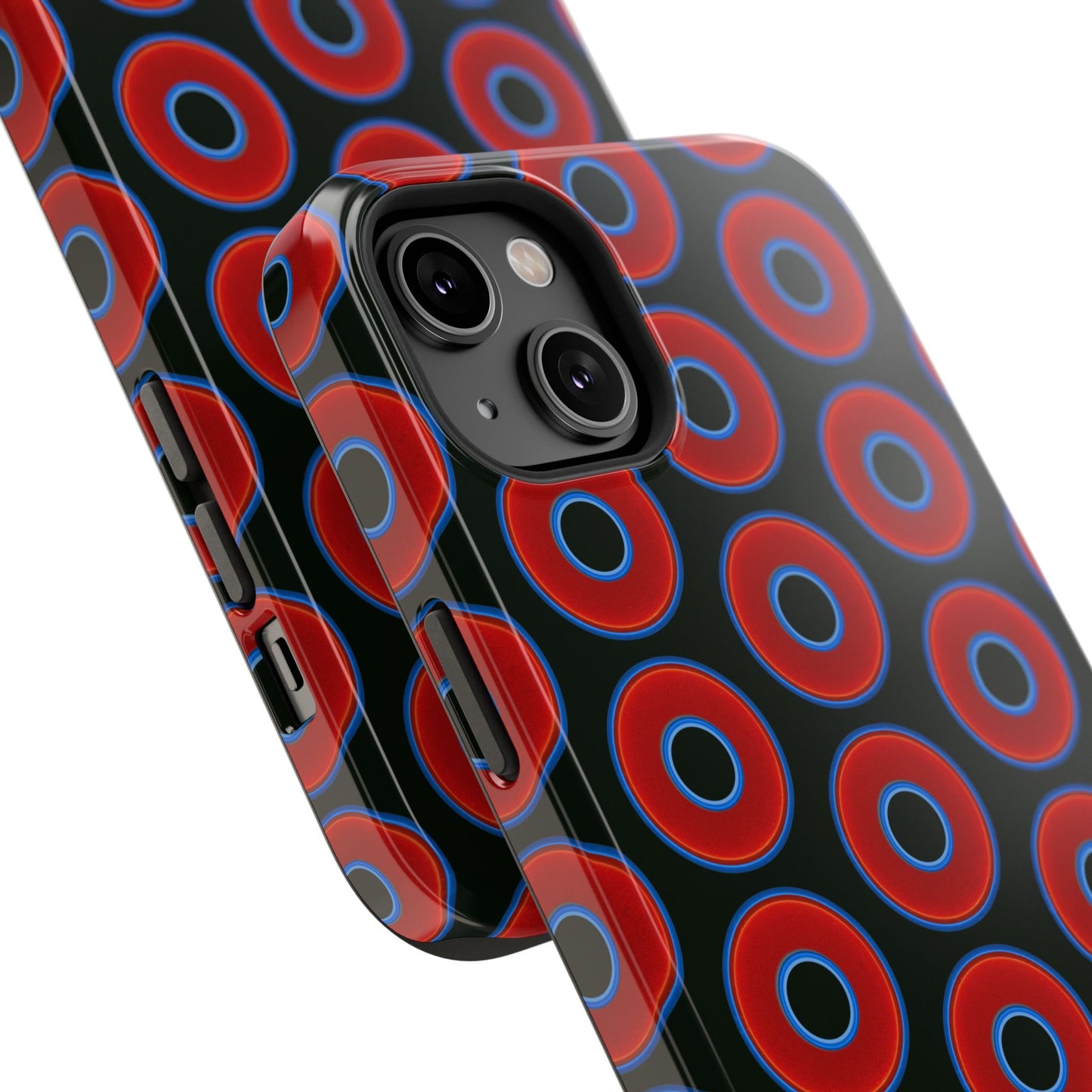 Impact-Resistant Lumpy Donut Case - red vivid donut print w/midnight moss background