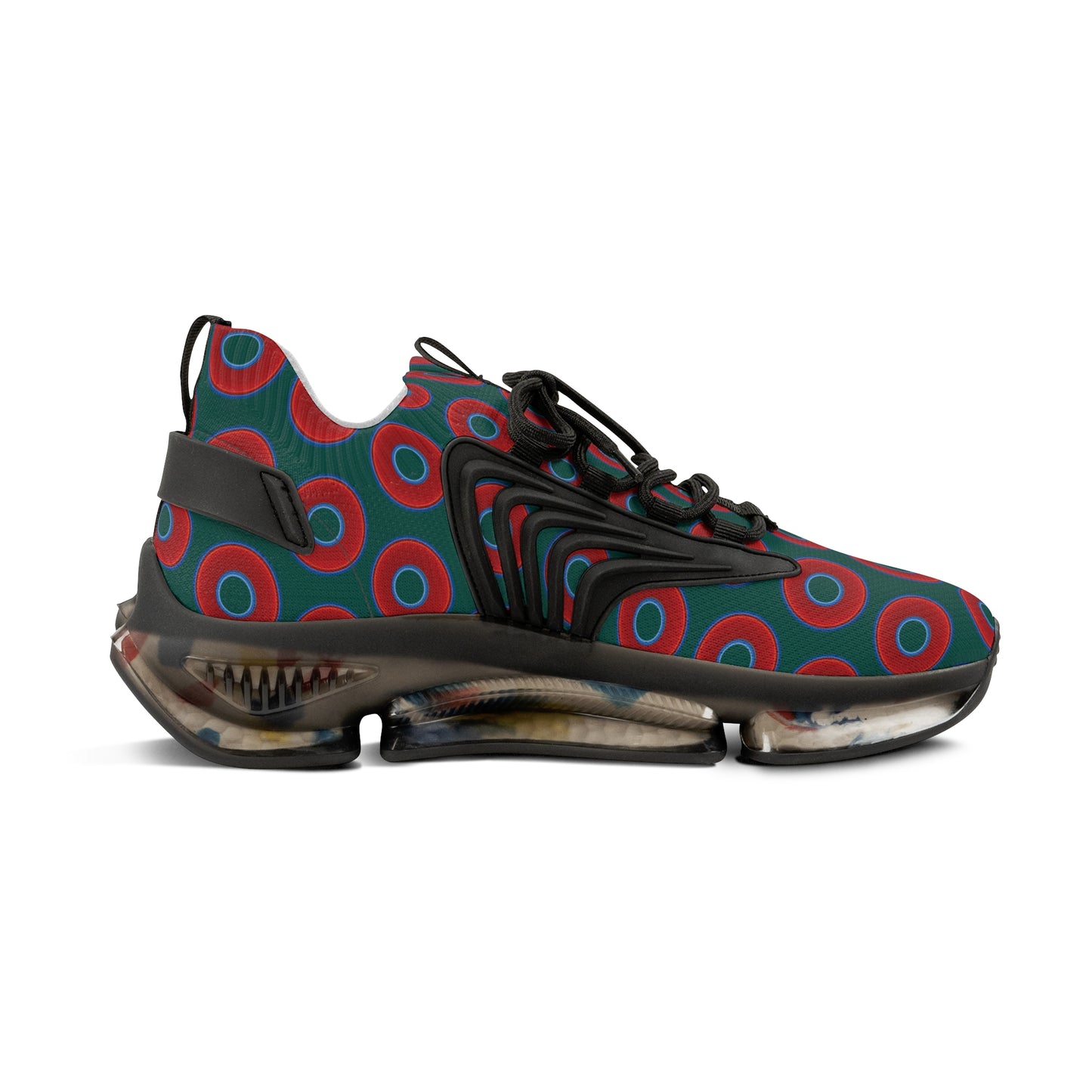 Donut Kicks - red vivid donut print w/dark Fenway green background