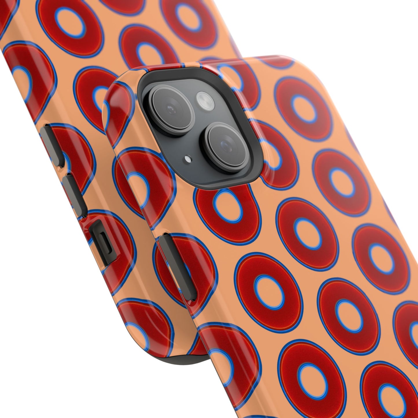 Impact-Resistant Lumpy Donut Case - red vivid donut print w/peach background