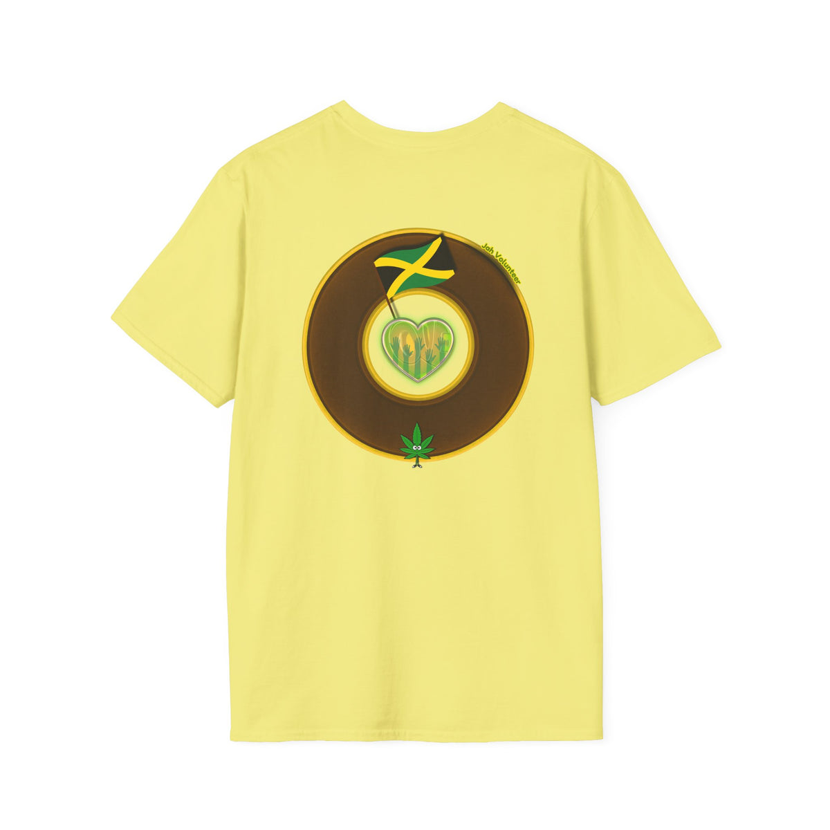 Classic Donut Tee - Unisex Soft-Style - "Jah Volunteers Protect Jah Love... and donuts!" - vivid brown/gold donut