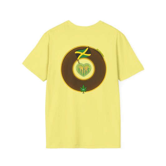 Classic Donut Tee - Unisex Soft-Style - "Jah Volunteers Protect Jah Love... and donuts!" - vivid brown/gold donut