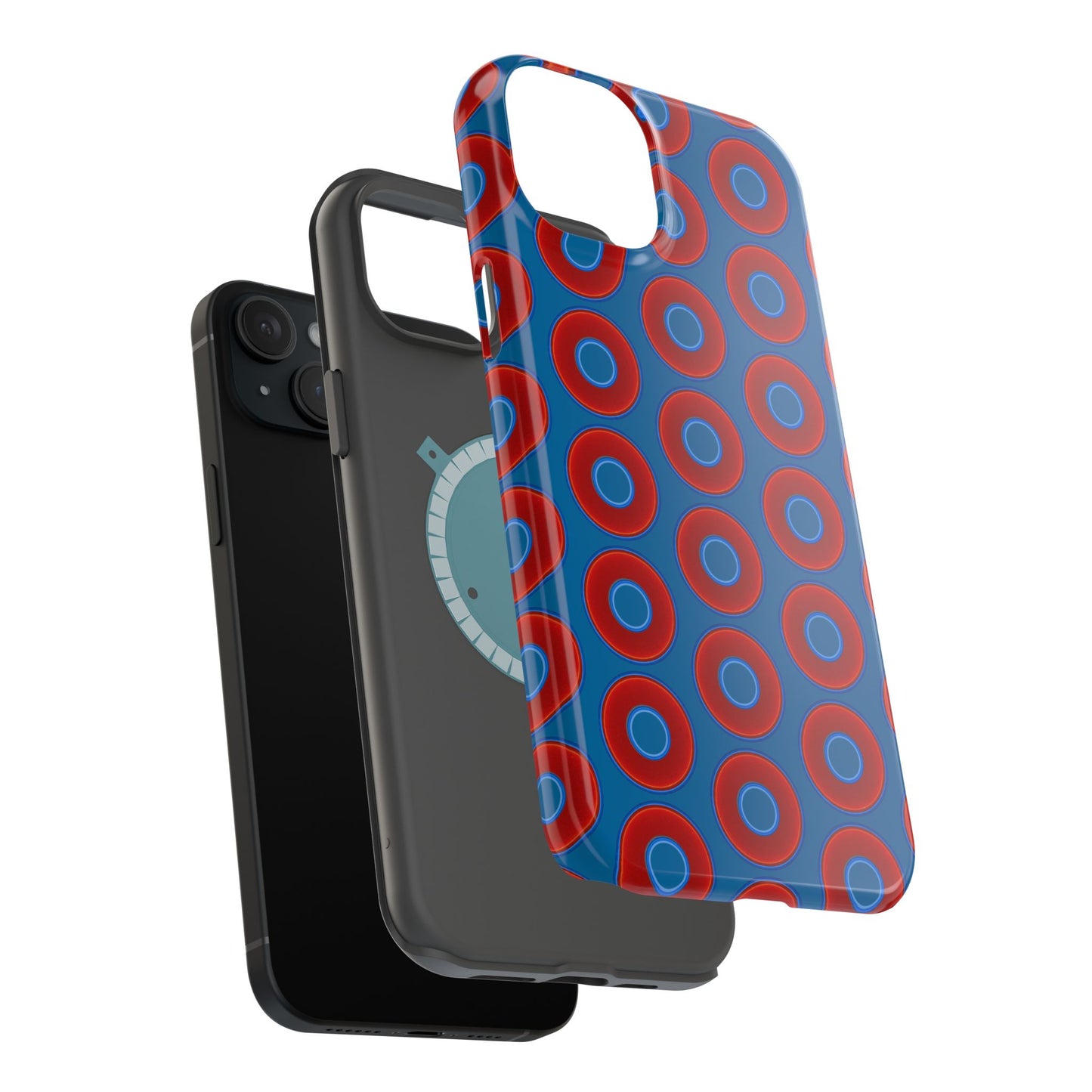 Magnetic Tough Donut Case - red vivid donut print w/wavy navy blue background