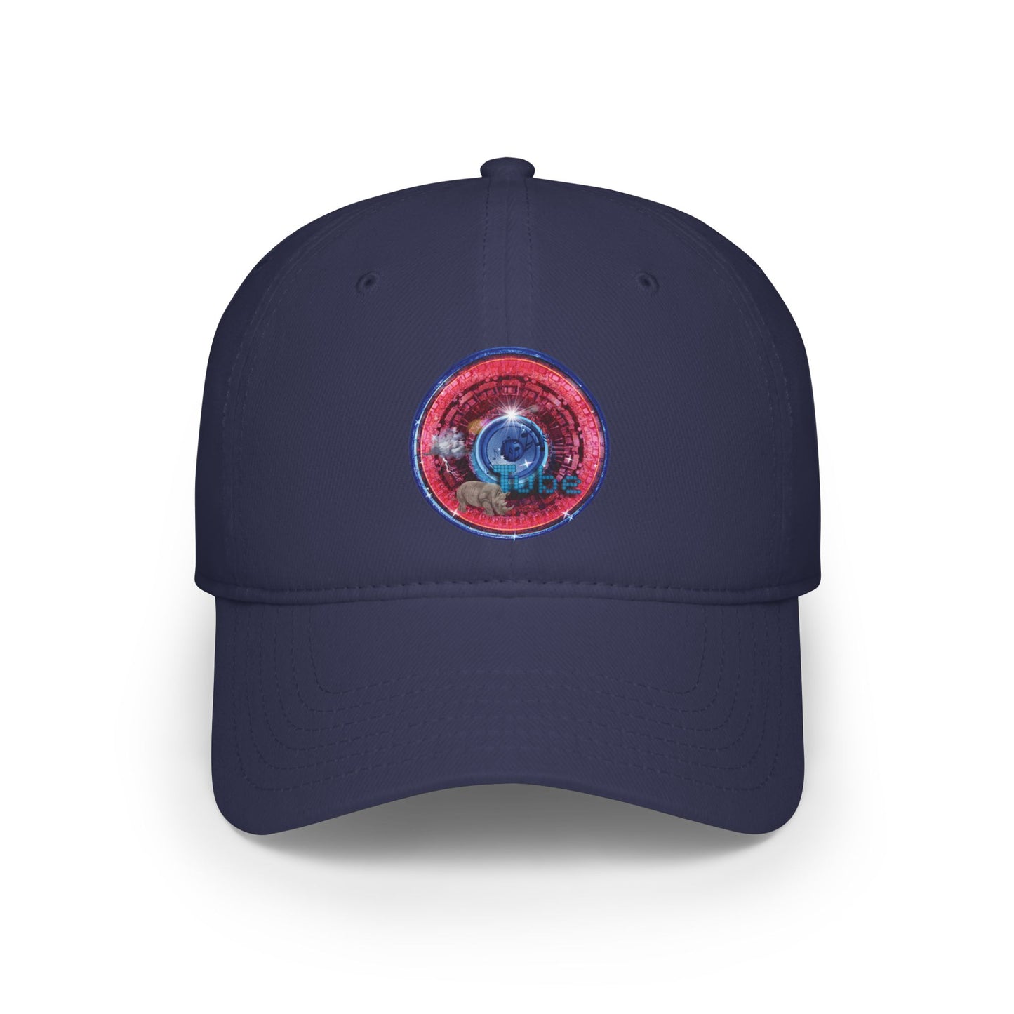 Lumpy Donut Baseball Cap - "Rhinos Do Run From Thunderous Donut Caps" - variant 1 - vivid red tube donut w/