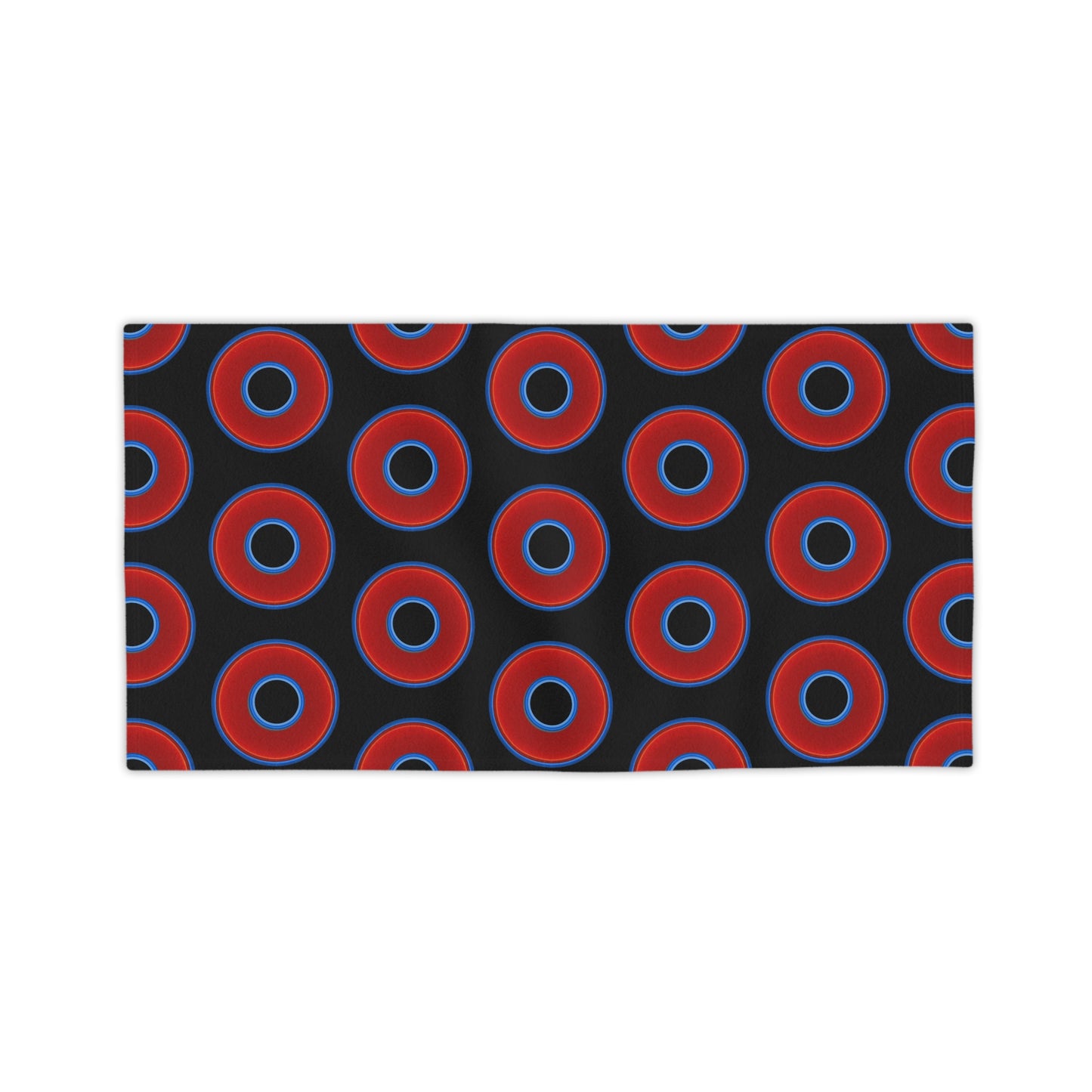 Lumpy Donut Towels - vivid red donuts w/black background