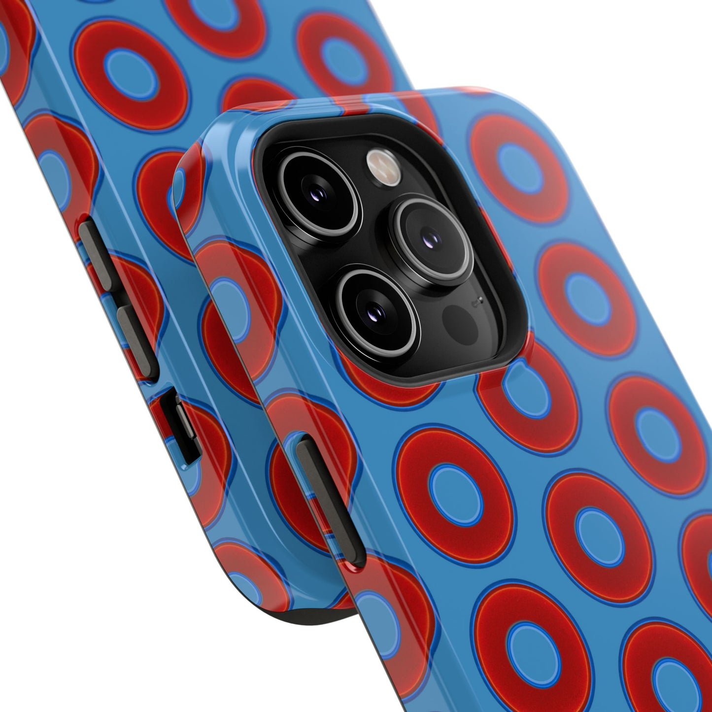 Impact-Resistant Lumpy Donut Case - red vivid donut print w/light steel blue background