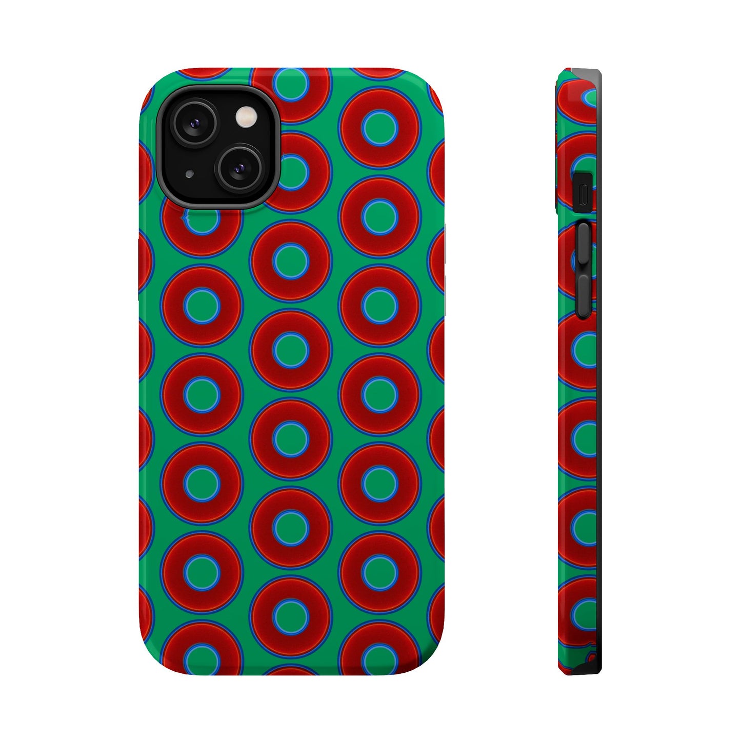 Magnetic Tough Donut Case - red vivid donut print w/jade green background