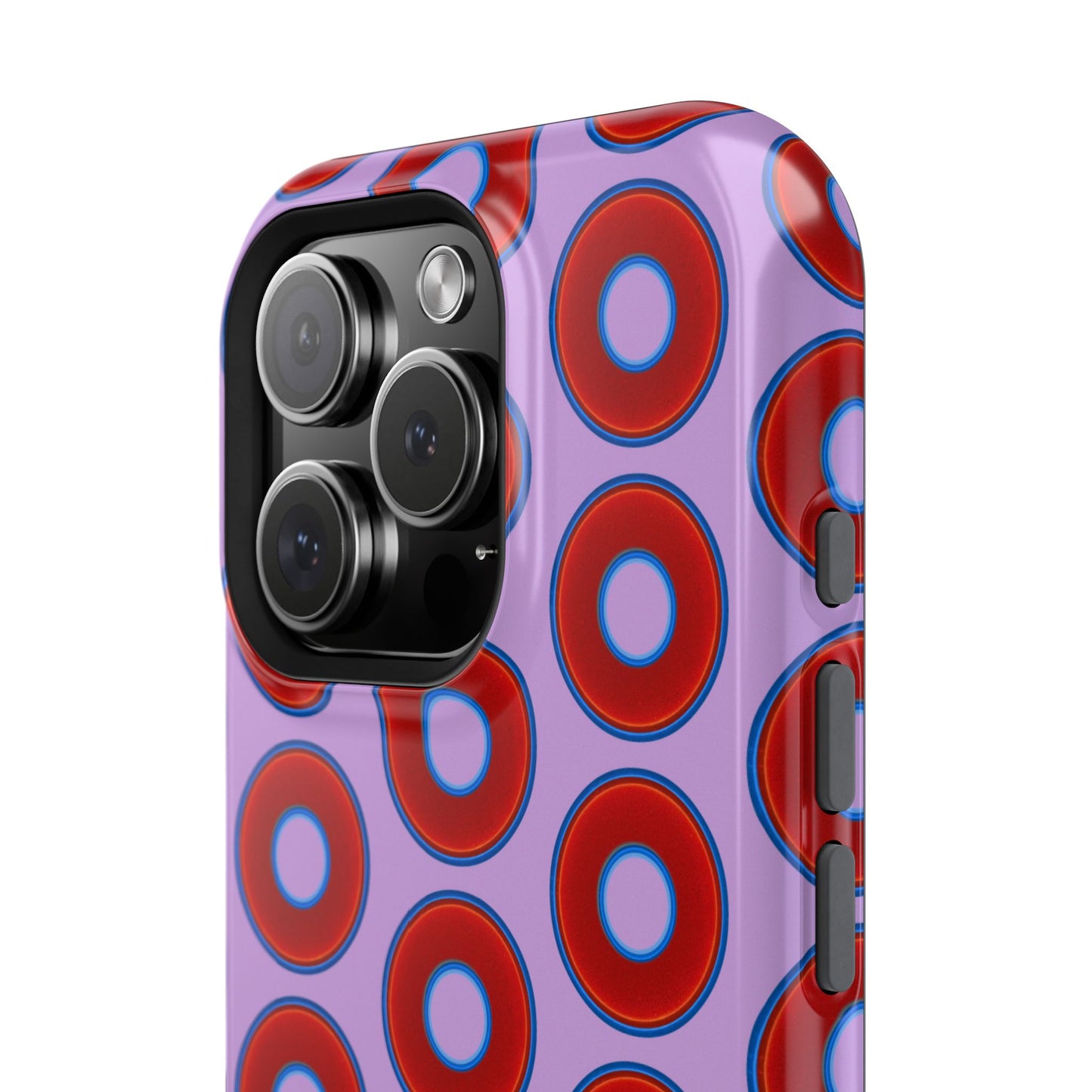 Impact-Resistant Lumpy Donut Case - red vivid donut print w/wisteria purple background