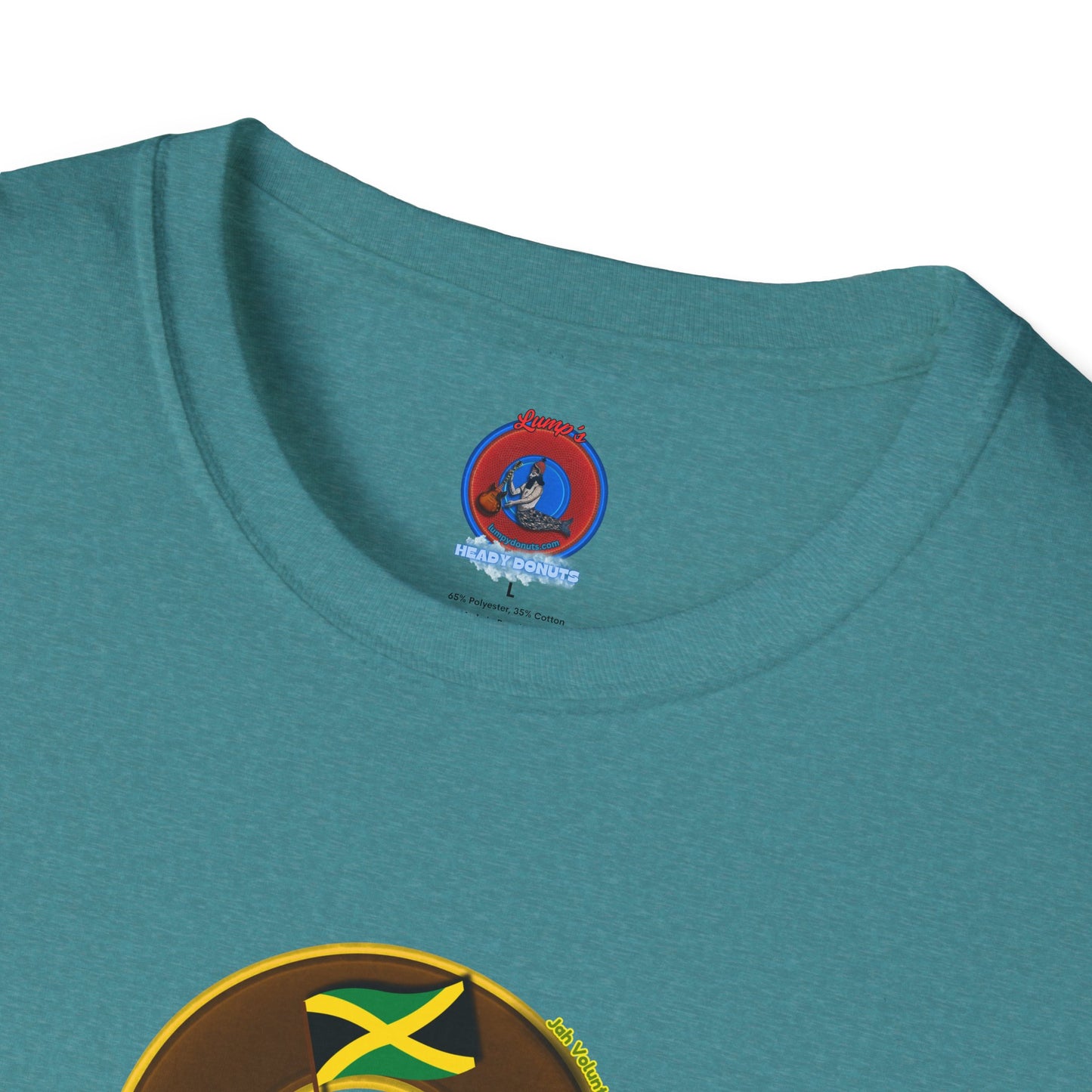 Classic Donut Tee - Unisex Soft-Style - "Jah Volunteers Protect Jah Love... and donuts!" - vivid brown/gold donut