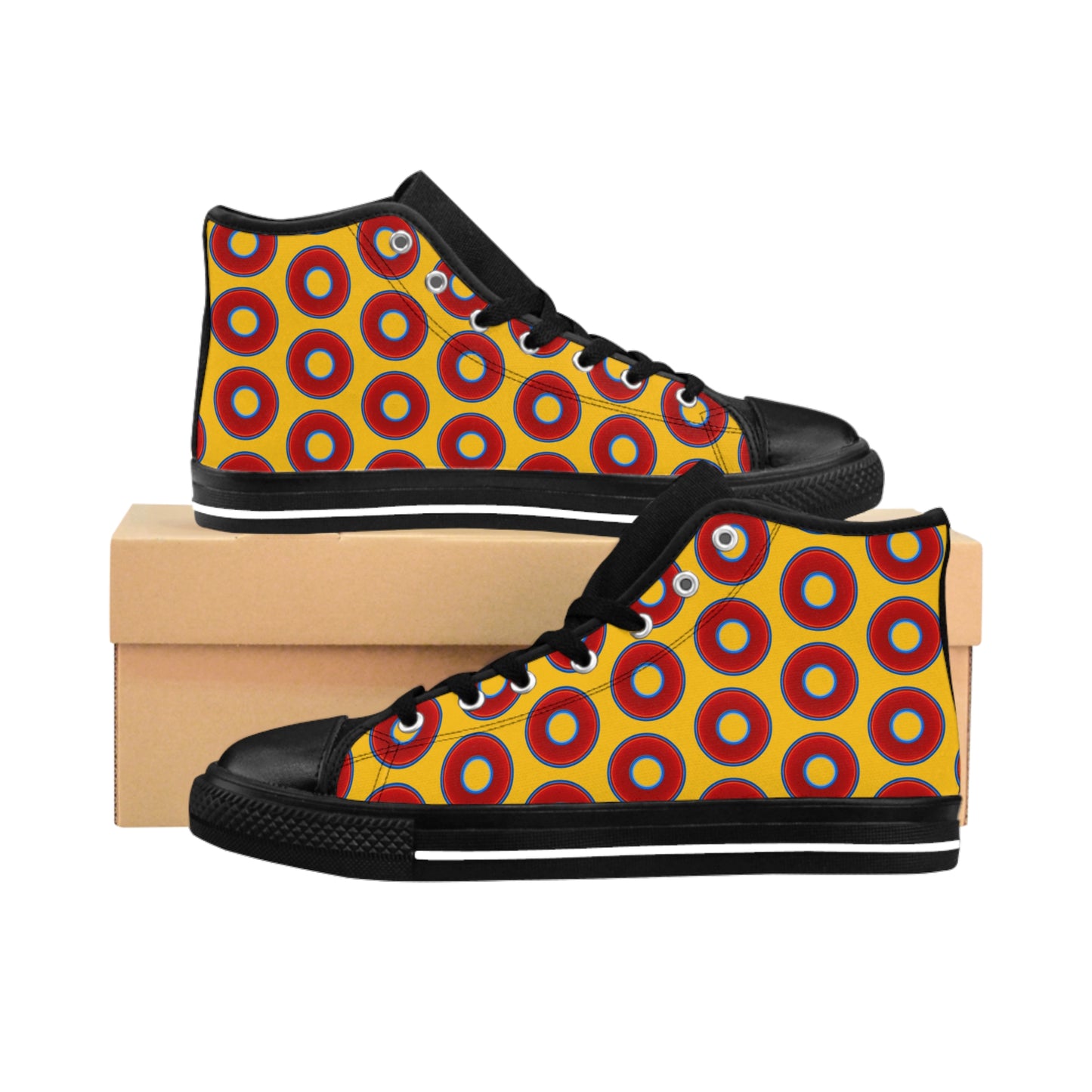 Men's Cushiony Convectors - High Tops - red vivid donuts w/yellow background
