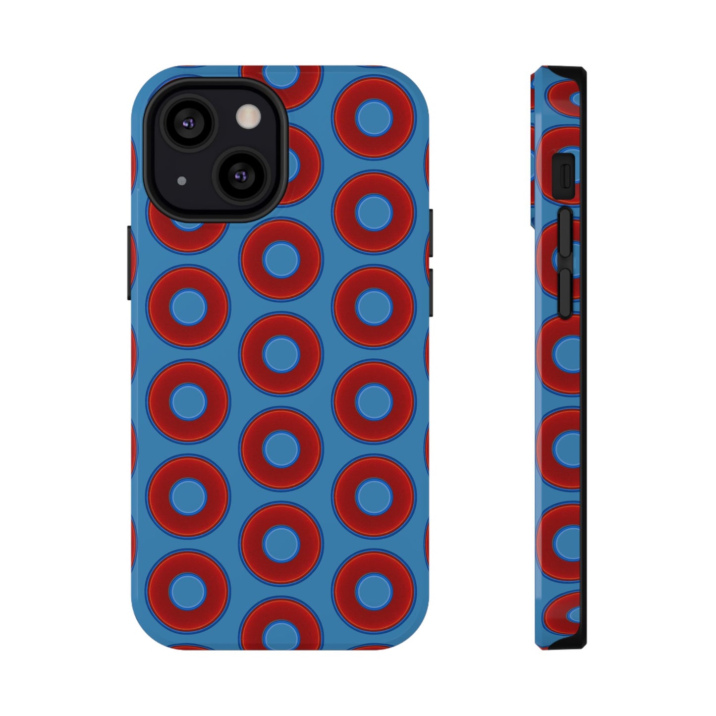 Impact-Resistant Lumpy Donut Case - red vivid donut print w/light steel blue background