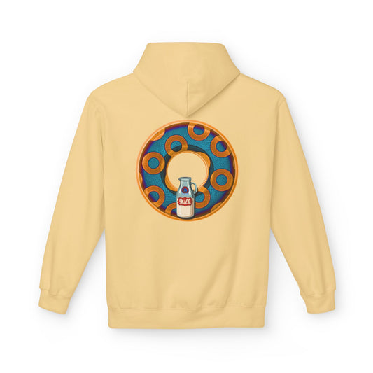 Fleece Harry Hoodies [Midweight Soft-style] - "Wooked Cream Dairy - YEMSG Donut" - blue/orange rustic paradox donut - variant 4