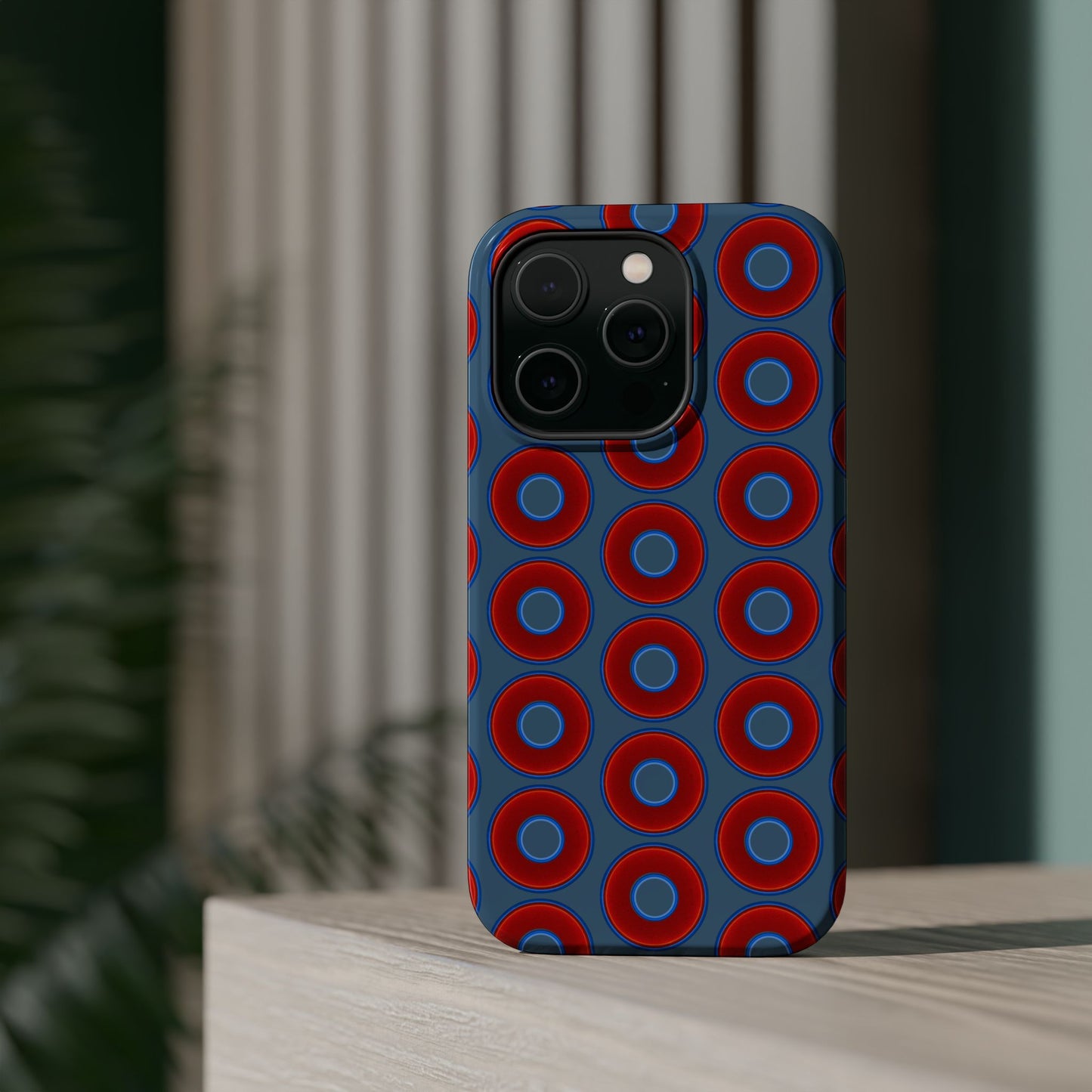 Magnetic Tough Donut Case - red vivid donut print w/steel blue background