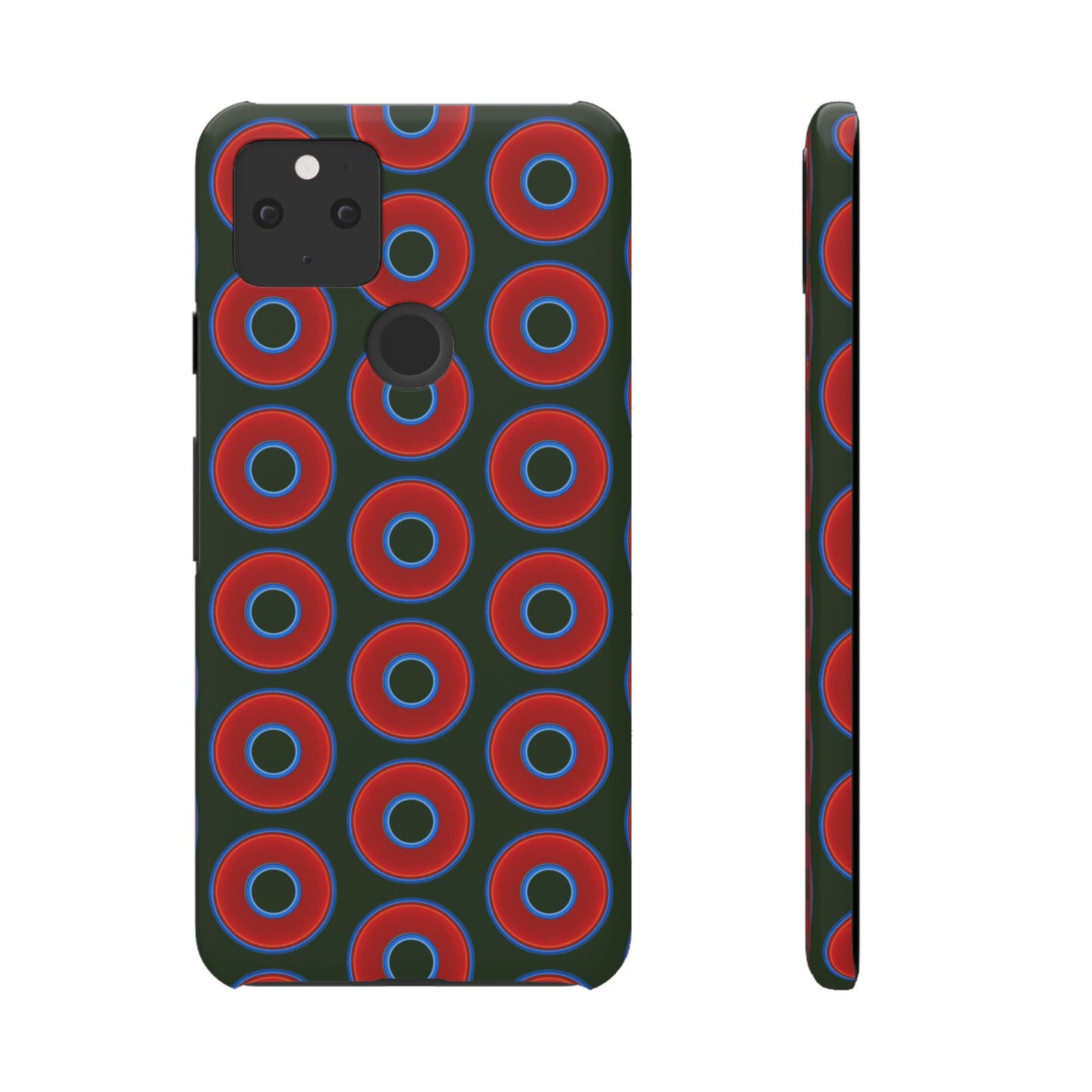 Lumpy Donut Snap Case - red vivid donut print w/deep forest green background