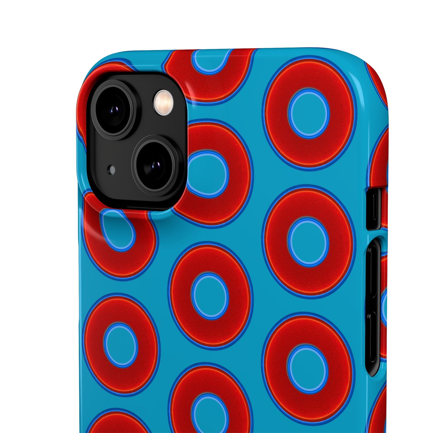 Lumpy Donut Snap Case - red vivid donut print w/aquamarine blue background