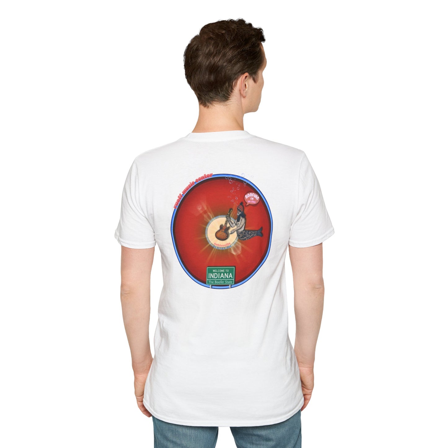 Classic Donut Tee - Unisex Soft-Style - "Indiana is for Boofers" - vivid red/blue plumpy donut - variant 1 - w/toppings