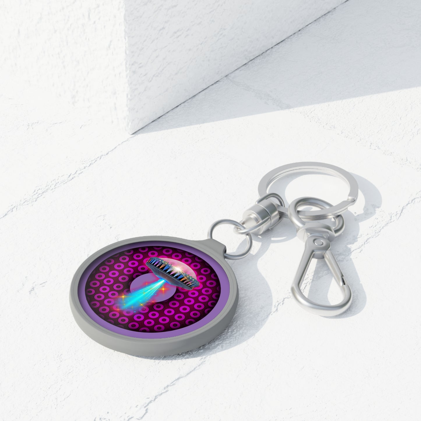 Lumpy Donut Keychain - "They Serve Donuts on the Mothership now" - series 1.0 - variant 3 - magenta/burgundy paradoxical donut