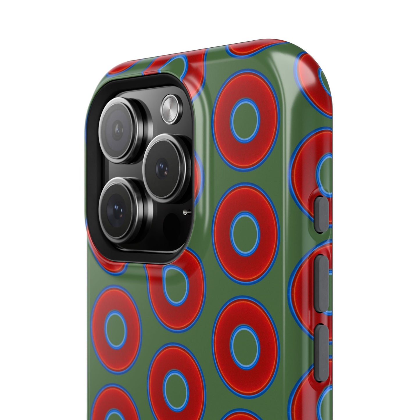 Impact-Resistant Lumpy Donut Case - red vivid donut print w/dark green background