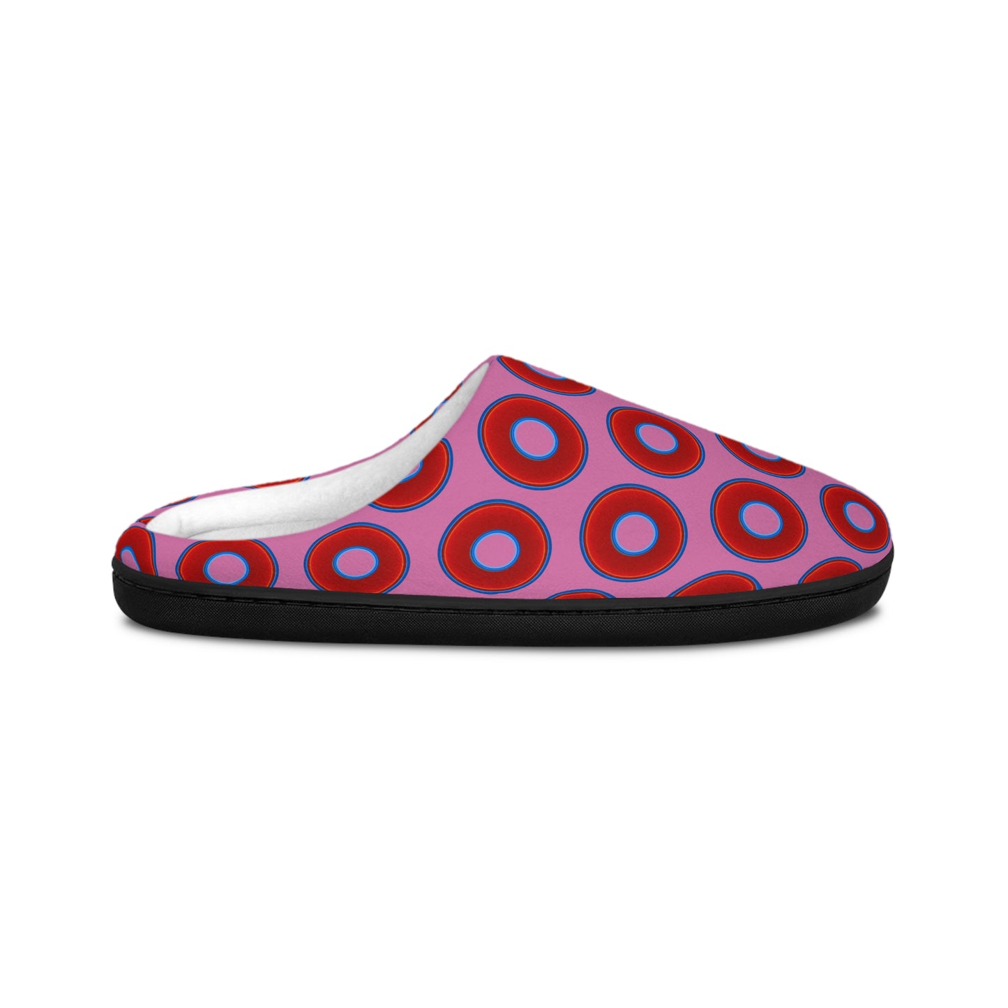Men's Lumpy Slippers - red vivid donut print w/pink background