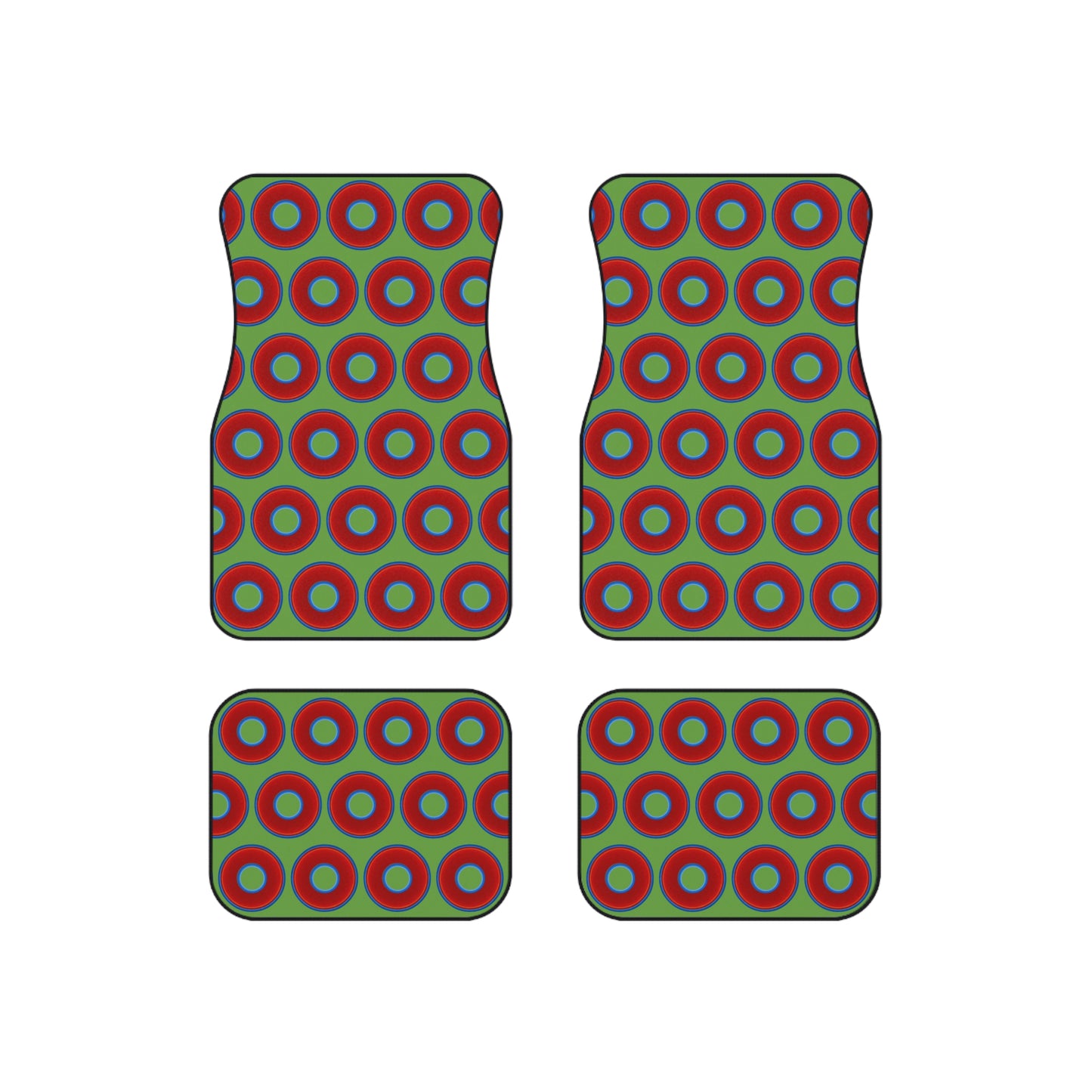 Contacted Car Mats - vivid donut print w/light green background
