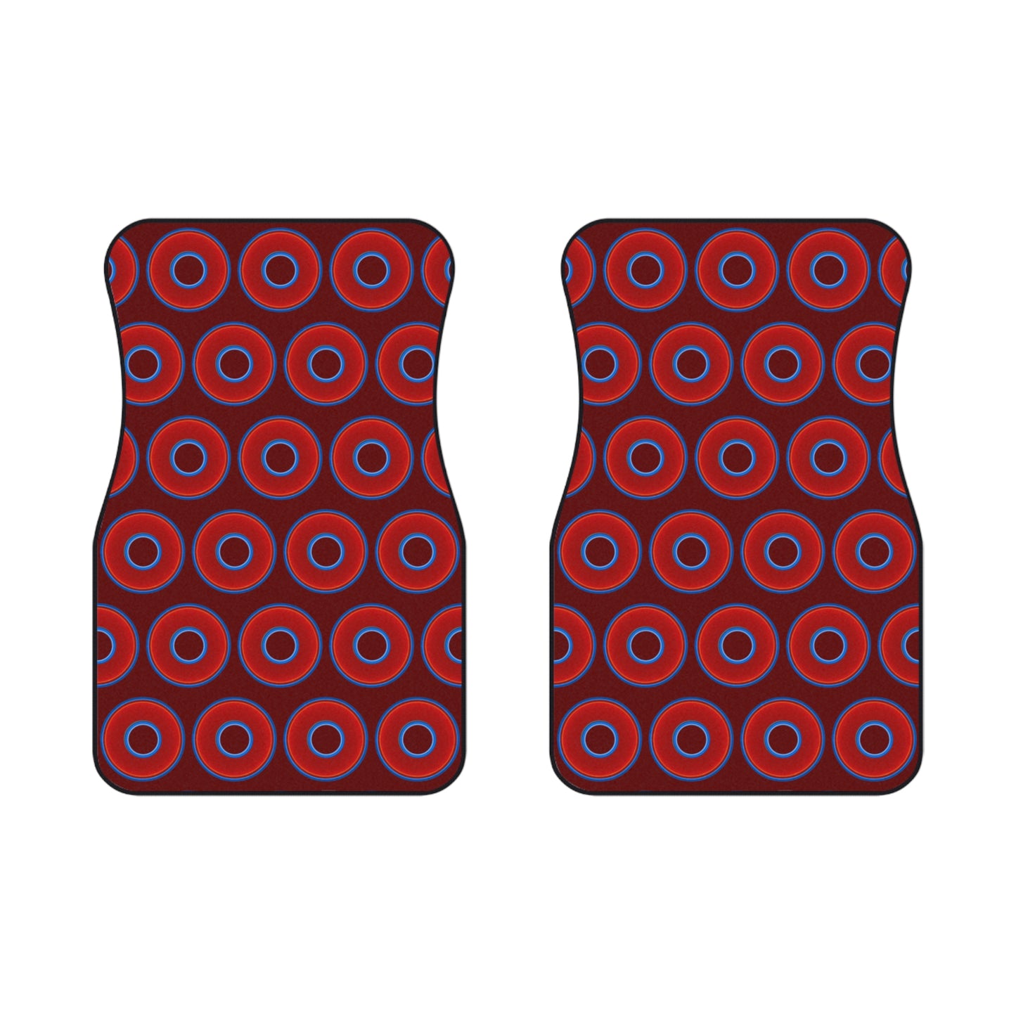 Contacted Car Mats - Set of 2/Front - vivid donut print w/dark red background