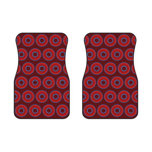 Contacted Car Mats - Set of 2/Front - vivid donut print w/dark red background