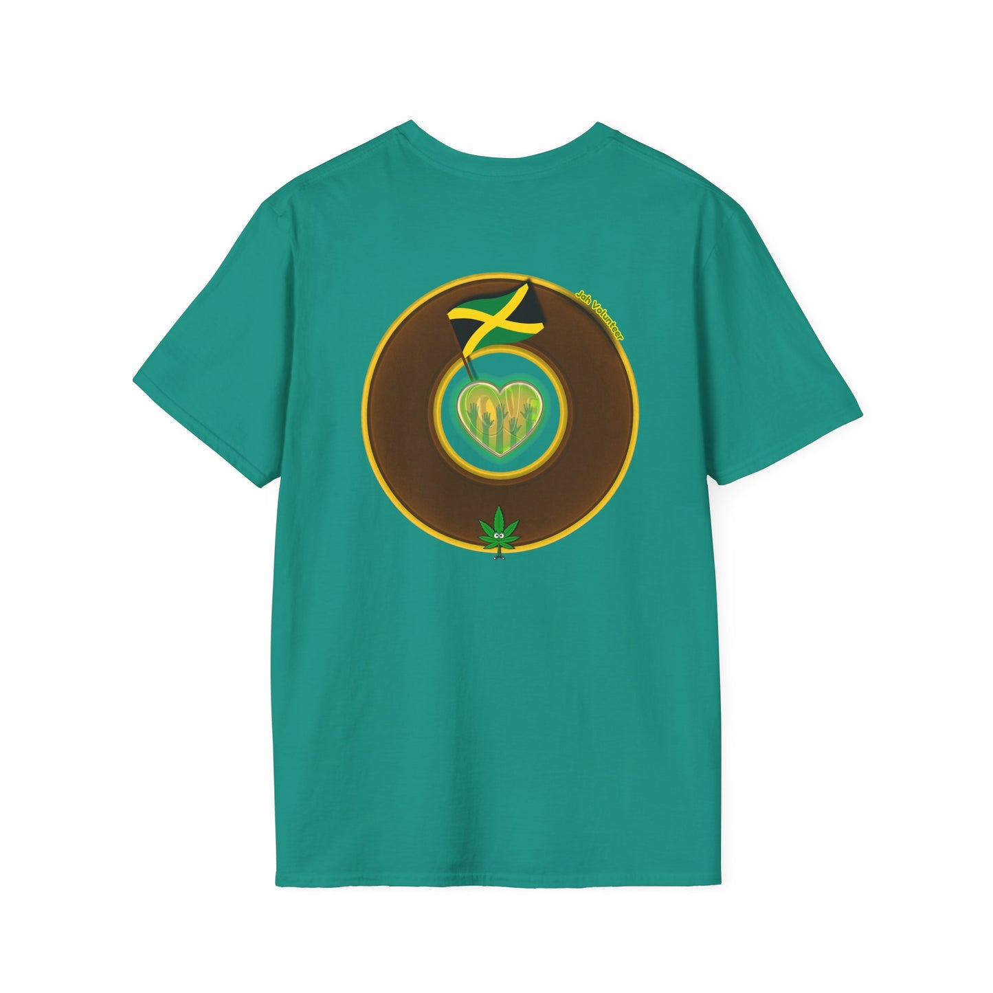 Classic Donut Tee - Unisex Soft-Style - "Jah Volunteers Protect Jah Love... and donuts!" - vivid brown/gold donut