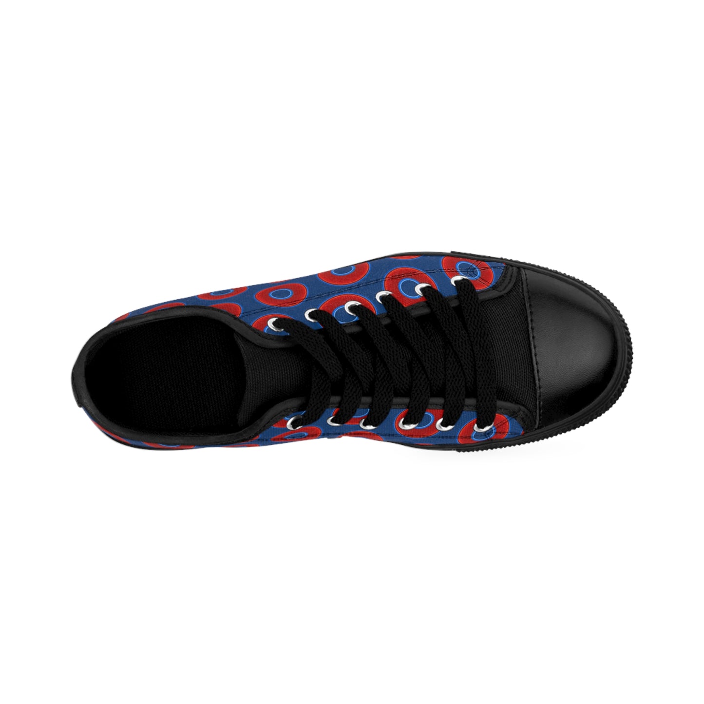 Men's Cushiony Convectors - Low Top - large red vivid donut print w/Atlantic navy background