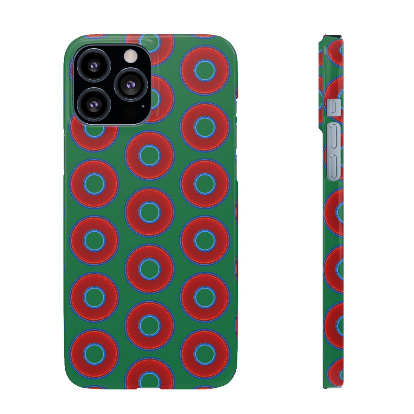 Lumpy Donut Snap Case - red vivid donut print w/green background