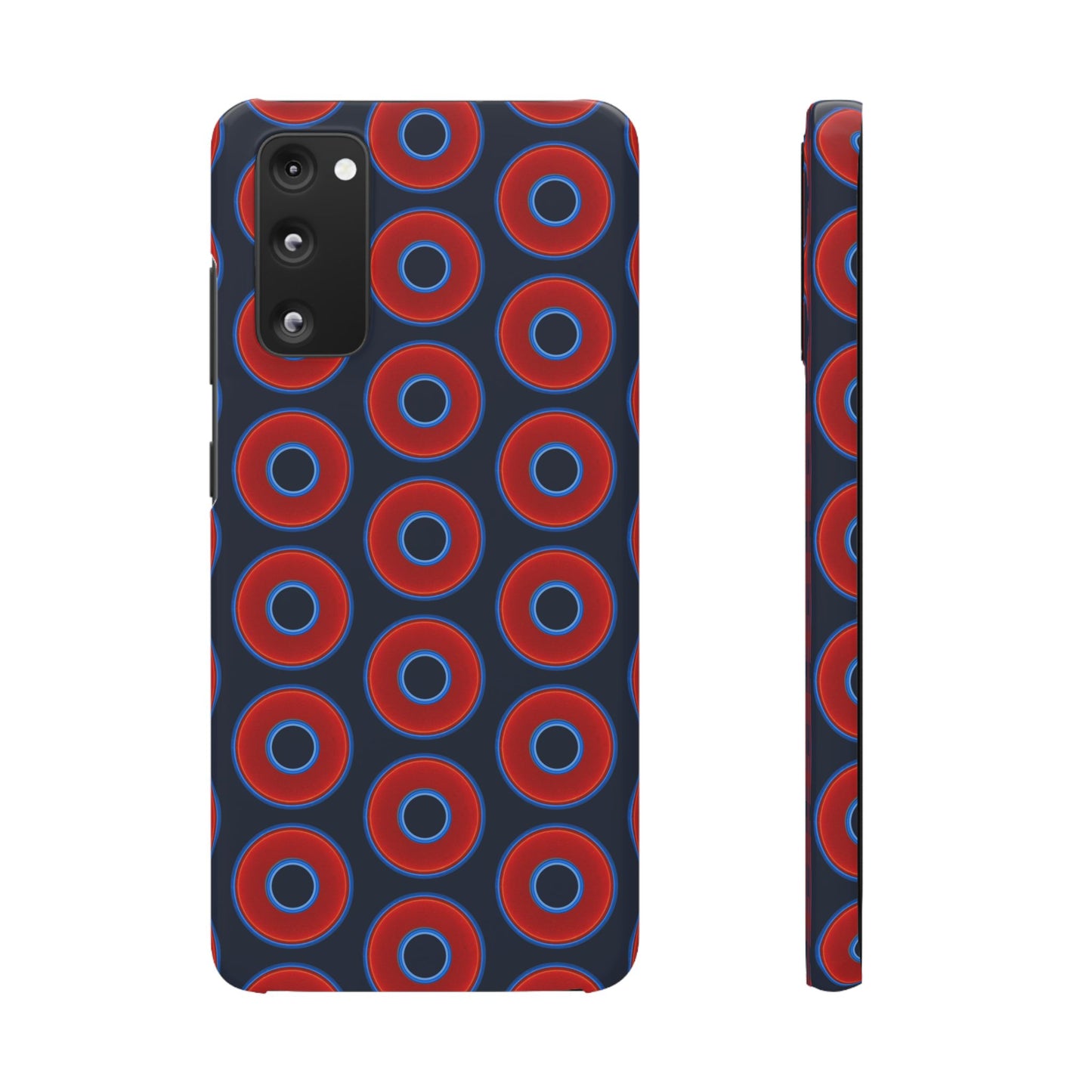 Lumpy Donut Snap Case - red vivid donut print w/midnight teal blue background